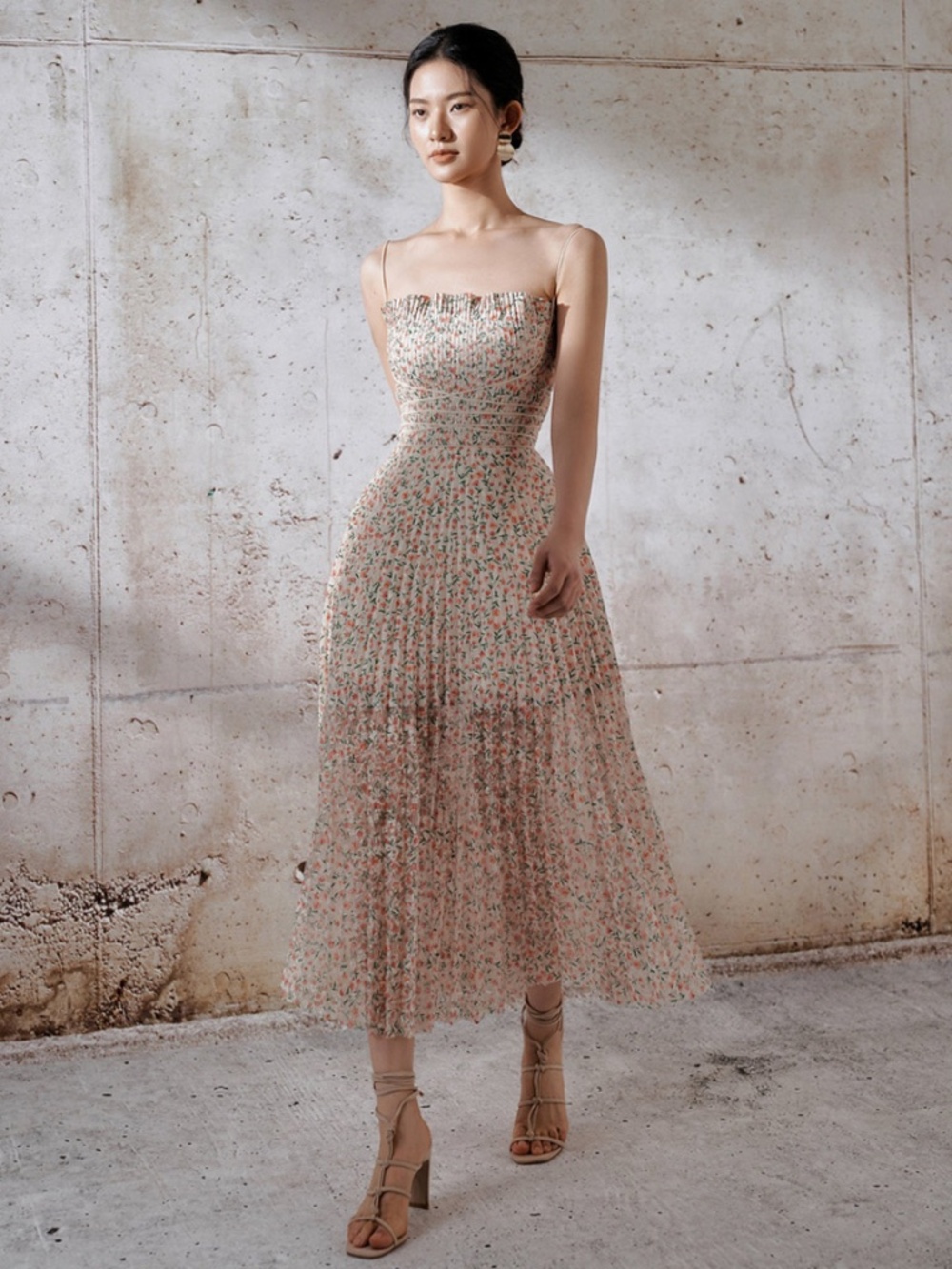 Designer Floral Lace Midi Dress – Vintage Cottagecore / French Summer / Romantic